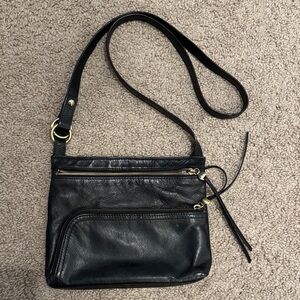 HOBO Black Leather Crossbody Bag with Gold Accents